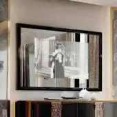 Elegant BelMondo by Bellotti Ezio Lexington Avenue TV mirror with glossy black frame and fragmented reflective surface