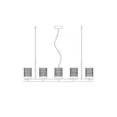 Quarzo suspension lamp, metal finish, five-light fixture with cylindrical perforated shades and a curved central cable.