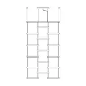 Piola suspension lamp, black line drawing, multi-tiered ladder structure with rectangular rungs and square ceiling mount.