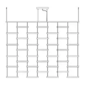 Climbing structure line drawing, black on white, with horizontal rungs, vertical supports, and a cylindrical suspension lamp above.