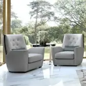 Distinguished BelMondo by Bellotti Ezio Medita lounge chair with light gray textile upholstery and button detailing