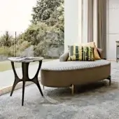 Lavish BelMondo by Bellotti Ezio Selene chaise lounge with muted brown textile and light grey quilted geometry, built with golden metal legs