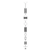 Suspension lamp, metal, geometric design featuring repeating rectangular and circular shades along a central rod, with “composition e – odette odile” text.