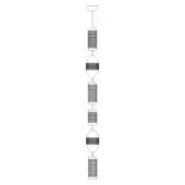 Suspension chandelier, polished metal, six shades alternating geometric cylinders and lattice spheres, symmetrical vertical arrangement.