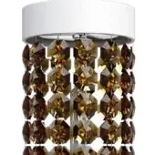 Pendant light, amber crystal and silver metal, cylindrical with faceted lattice and matte white ceramic shade.