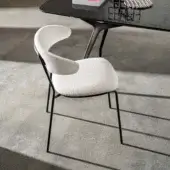 Superior Sovet Italia Soft chair with curved wood and white textured textile upholstery in matte black finish