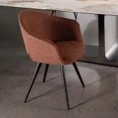 Distinctive Sovet Italia Dama chair with warm brown textured textile upholstery and matte black lacquered metal structure
