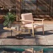 Exceptional Royal Botania Mambo lounge chair with light-toned wood and pale pink cushions in a smooth matte finish