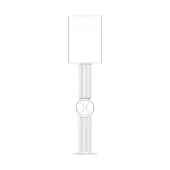 Table lamp, linear drawing, ribbed texture, rectangular shade, geometric base, minimalist design, white background, studio shot.