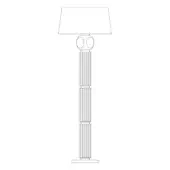 Floor lamp, white line drawing, ribbed cylindrical base, rectangular lampshade, minimalist design, product version ‘matilda’ shown.