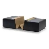 Black gift boxes with gold folded accents displayed on white, studio lighting, minimalist presentation, luxury packaging, square shape.