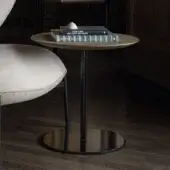 Elegant Cierre1972 Vogue Cuoio side table with warm-toned matte tabletop and sleek reflective metal legs and base