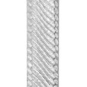 Torchon bracelet, transparent glass, twisted rope pattern with circular indentations and polished sheen against a white backdrop.