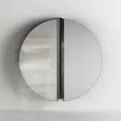 Exceptional Tonelli Design Split mirror with a vertical cut and dark metal bisecting frameless glass