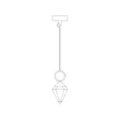 Pendant light, metal finish, geometric diamond shade with circular canopy and slender cord suspension, minimalist design.