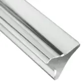 Silver metal rod, rounded ridge detail, triangular beveled end, high gloss finish, architectural element, white background.