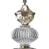 Glass pendant light, teak wood and gold finish, ribbed bulbous base with floral patterned upper section.