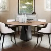 Distinguished Cattelan Italia Giano table with round Canaletto walnut wood and graphite embossed lacquered steel base