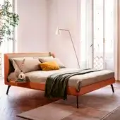 Exceptional Bolzan Letti Gabri bed upholstered in warm orange leather with satin finish and integrated side tables
