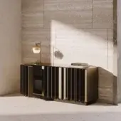 Sophisticated VENICEM Serge sideboard with matt black lacquered body and dark bronze striped aluminum profiles crafted in a minimalist design