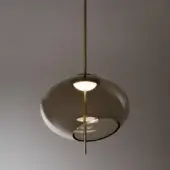 Elegant VENICEM Trou suspension lamp with organically shaped smoky brown blown glass and light burnished brass structure