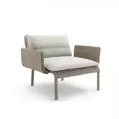 Exceptional Roberti Rattan Key West lounge chair with light beige aluminum and hand-woven Sunrope, accented by a plush white cushion