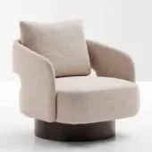 Superior Ditre Italia 356 lounge chair with textured beige woven fabric and dark-toned wood swivel base