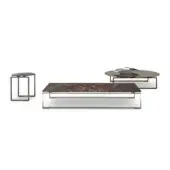 Elegant 4 Mariani Kubico coffee side table with brown and grey veined marble tabletop and sleek brushed metal base