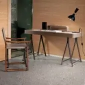 Distinguished 4 Mariani Napa desk with soft leather surface and satin-finish metal trestles offering recessed storage