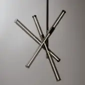 Exceptional VENICEM Cross Suspension Lamp with intersecting tubular diffusers in muted gray metal and smoke grey Murano glass with satin finish