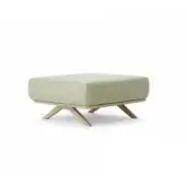 Superior Roberti Rattan Armàn ottoman with light green upholstery and satin-finish wooden legs crafted in Aisi 304 stainless steel
