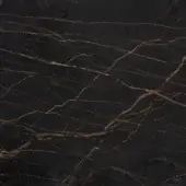 Black marble texture with golden-brown veins, polished surface displaying irregular linear patterns and subtle sheen in even lighting.