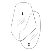 Overlapping abstract shapes labeled "1" and "2" with diagonal lines, black outlines, white background, digital illustration, layered composition.