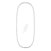 White oval graphic with dark outline, featuring intersecting diagonal lines, smooth matte surface, and vertically elongated shape.