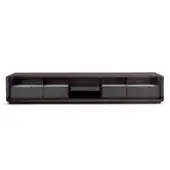 Herman Sideboard B, dark brown wood, rectangular form with six compartments and recessed handles, studio product shot.