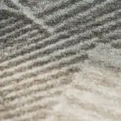 Rug, wool blend, horizontal striped pattern in gray, beige, and cream tones with a dense, textured, woven pile and organic gradient effect.