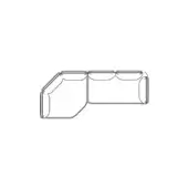 Modular sofa line drawing, L-shape configuration, rectangular modules, connected seams, low profile, customizable arrangement, black on white.