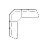 Modular corner storage unit line drawing, white background, rectangular and trapezoidal sections, minimalist L-shape design.