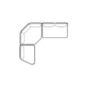Modular storage unit line drawing, white background, three rectangular sections connected at a 90-degree angle, recessed shelf details.