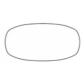 Black lined oval shape on white background with “biscuit – botero” text, simple sans-serif font, studio lighting, elongated form.