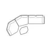 Modular sectional sofa line drawing, white background, L-shape with geometric corner and separate component, contemporary design.