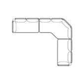 Modular sectional sofa line drawing, rectangular cushions, L-shape, black outlines, minimalist design, white background, schematic rendering.