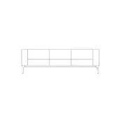 Rectangular sideboard line drawing, white background, three compartments, tapered legs, minimalist design, modern rectilinear form.