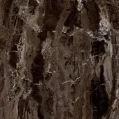 Dark brown polished stone surface with swirling patterns, beige and cream tones, and white-gray veins creating a layered, textured composition.