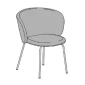 Gray accent chair with curved back and seat, featuring metal legs in silver finish and a minimalist contemporary design.