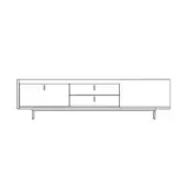 TV stand, wood finish, rectangular console with four cabinet doors and two drawers, supported by tapered legs.