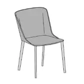 Gray molded dining chair with tapered dark gray metal legs, featuring a curved backrest and matte finish, labeled “amida metal – version a”.