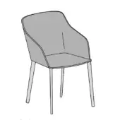 Gray fabric dining chair with molded high back, tapered metal legs, and vertical seam; features “amida metal – version c” tag.