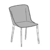 Dining chair, gray fabric upholstery, curved backrest with vertical seams, light wood tapered legs, minimalist design, studio shot.