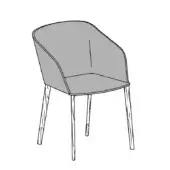Gray fabric armchair with light wood frame, tapered legs, and curved backrest in a studio setting.